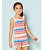 Adventurewear 360 Little Girls Scalloped Crochet Ruffle Tank & Shorts Set, Color:Pink/Blue Multi - Image 2