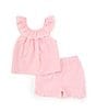 Color:Pink - Image 2 - Little Girls 2T-6X Stripe Tank Top & Shorts Set