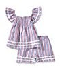 Adventurewear 360 Little Girls 2T-6X Striped Seersucker Flutter Sleeve Top & Matching Pull-On Shorts Set, Color:Multi - Image 1