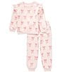 Adventurewear 360 Little Girls Bow Print Crew Neck Long Sleeve Pullover Ruffle Sweatshirt & Jogger Pants Set - Image 1