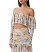 AFRM Alma Printed Mesh Knit One Shoulder Neck Long Sleeve Ruffle Coordinating Top, Color:Fog Filed - Image 3