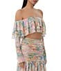 AFRM Alma Printed Mesh Knit One Shoulder Neck Long Sleeve Ruffle Coordinating Top, Color:Fog Filed - Image 4
