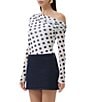 AFRM Barry Dotted Print Mesh Asymmetric Neck Long Sleeve Top, Color:Black Dot - Image 3