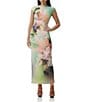 AFRM Cody Floral Placement Print Mesh Crew Neck Cap Sleeve Maxi Dress, Color:Sunbeam Floral - Image 1