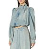 AFRM Galli Gathered Denim Collared Long Sleeve Coordinating Crop Jacket - Image 1