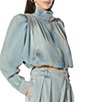AFRM Galli Gathered Denim Collared Long Sleeve Coordinating Crop Jacket - Image 3