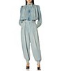 AFRM Galli Gathered Denim Collared Long Sleeve Coordinating Crop Jacket - Image 4
