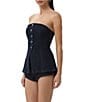 AFRM Janie Off-The-Shoulder Fitted Button Front Sailor Bustier Top, Color:Midnight Rinse Wash - Image 3