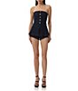 AFRM Janie Off-The-Shoulder Fitted Button Front Sailor Bustier Top, Color:Midnight Rinse Wash - Image 5