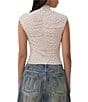 AFRM Jolie Dot Print Mesh Knit Ruched Mock Neck Short Sleeve Top, Color:Coral Micro Dot - Image 2