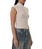 AFRM Jolie Dot Print Mesh Knit Ruched Mock Neck Short Sleeve Top, Color:Coral Micro Dot - Image 3