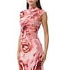 AFRM Jolie Coordinating Floral Print Mock Neck Mesh Cap Sleeve Ruched Top, Color:Peach Roses - Image 3