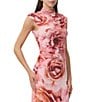 AFRM Jolie Coordinating Floral Print Mock Neck Mesh Cap Sleeve Ruched Top, Color:Peach Roses - Image 4