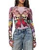 AFRM Kaylee Butterfly Printed Crew Neck Long Sleeve Mesh Top - Image 1