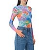 Color:Neon Botanical - Image 4 - Kaylee Floral Printed Mesh Crew Neck Long Sleeve Top