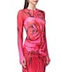 AFRM Coordinating Kaylee Mesh Printed Crew Neck Long Sleeve Top, Color:Organic Rose - Image 1