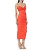 Color:Fiery Coral - Image 4 - Milena Ruffle Sweetheart Neck Sleeveless Midi Dress