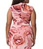 AFRM Plus Jolie Coordinating Floral Print Mock Neck Mesh Cap Sleeve Ruched Top, Color:Peach Roses - Image 2