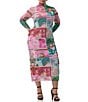 AFRM Plus Shailene Tropical Postcard Print Mock Neck Long Sleeve Mesh Midi Dress, Color:Tropical Postcard - Image 1