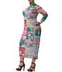 AFRM Plus Shailene Tropical Postcard Print Mock Neck Long Sleeve Mesh Midi Dress, Color:Tropical Postcard - Image 4