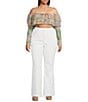 AFRM Plus Size Alma Printed Mesh Knit One Shoulder Neck Long Sleeve Ruffle Top, Color:Fog Filed - Image 3
