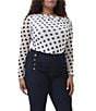 AFRM Plus Size Barry Dotted Print Mesh Asymmetric Neck Long Sleeve Top, Color:Black Dot - Image 1