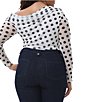 AFRM Plus Size Barry Dotted Print Mesh Asymmetric Neck Long Sleeve Top, Color:Black Dot - Image 2
