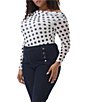 AFRM Plus Size Barry Dotted Print Mesh Asymmetric Neck Long Sleeve Top, Color:Black Dot - Image 3