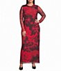 AFRM Plus Size Didi Holiday Rose Printed Crew Neck Long Sleeve Mesh Maxi Dress - Image 1