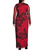 AFRM Plus Size Didi Holiday Rose Printed Crew Neck Long Sleeve Mesh Maxi Dress - Image 2