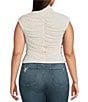 AFRM Plus Size Jolie Dotted Print Mesh Knit Ruched Mock Neck Short Sleeve Top, Color:Coral Micro Dot - Image 2