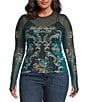 AFRM Plus Size Kaylee Baroque Floral Print Crew Neck Long Sleeve Mesh Top, Color:Baroque Floral - Image 1