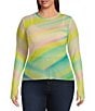 AFRM Plus Size Kaylee Printed Crew Neck Long Sleeve Mesh Top,All Products : American Fashion Style Bags On Sale