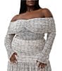 AFRM Plus Size Lace Plaid Off-The-Shoulder Long Sleeve Mesh Knit Coordinating Top, Color:Lace Plaid - Image 1