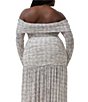 AFRM Plus Size Lace Plaid Off-The-Shoulder Long Sleeve Mesh Knit Coordinating Top, Color:Lace Plaid - Image 2