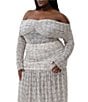 AFRM Plus Size Lace Plaid Off-The-Shoulder Long Sleeve Mesh Knit Coordinating Top, Color:Lace Plaid - Image 4