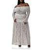 AFRM Plus Size Lace Plaid Off-The-Shoulder Long Sleeve Mesh Knit Coordinating Top, Color:Lace Plaid - Image 5