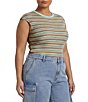 AFRM Plus Size Nolan Striped Crew Neck Short Sleeve Ribbed Tee - Image 1