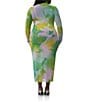 AFRM Plus Size Shailene Watercolor Print Mesh Turtleneck Long Sleeve Midi Dress, Color:Sunblur Blossom - Image 2