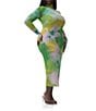 AFRM Plus Size Shailene Watercolor Print Mesh Turtleneck Long Sleeve Midi Dress, Color:Sunblur Blossom - Image 3