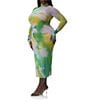 AFRM Plus Size Shailene Watercolor Print Mesh Turtleneck Long Sleeve Midi Dress, Color:Sunblur Blossom - Image 4