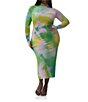 AFRM Plus Size Shailene Watercolor Print Mesh Turtleneck Long Sleeve Midi Dress, Color:Sunblur Blossom - Image 5