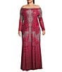 AFRM Plus Size Thelma Houndstooth Print Off The Shoulder Long Sleeve Mesh Maxi Dress, Color:Ruby Houndstooth - Image 1
