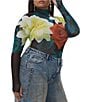 AFRM Plus Size Zadie Floral Print Mock Neck Long Sleeve Mesh Top, Color:Cirtron Blossom - Image 1