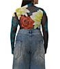 AFRM Plus Size Zadie Floral Print Mock Neck Long Sleeve Mesh Top, Color:Cirtron Blossom - Image 2