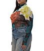 AFRM Plus Size Zadie Floral Print Mock Neck Long Sleeve Mesh Top, Color:Cirtron Blossom - Image 3