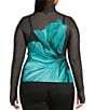AFRM Plus Size Zadie Flower Print Mock Neck Long Sleeve Mesh Top, Color:Teal Flower - Image 2