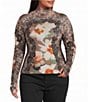 AFRM Plus Size Zadie Lace Floral Mix Print Mock Neck Long Sleeve Mesh Top - Image 1