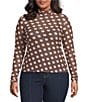 AFRM Plus Size Zadie Polka Dot Print Mock Neck Long Sleeve Mesh Top, Color:Chocolate Halo Dot - Image 1