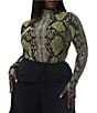 AFRM Plus Size Zadie Snake Print Mock Neck Long Sleeve Mesh Top, Color:Lime Snake - Image 1